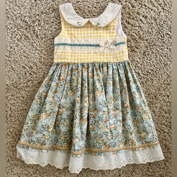 JK Heirloom Yellow Floral Girls Boutique Dress Size 6 - Picture 5 of 13